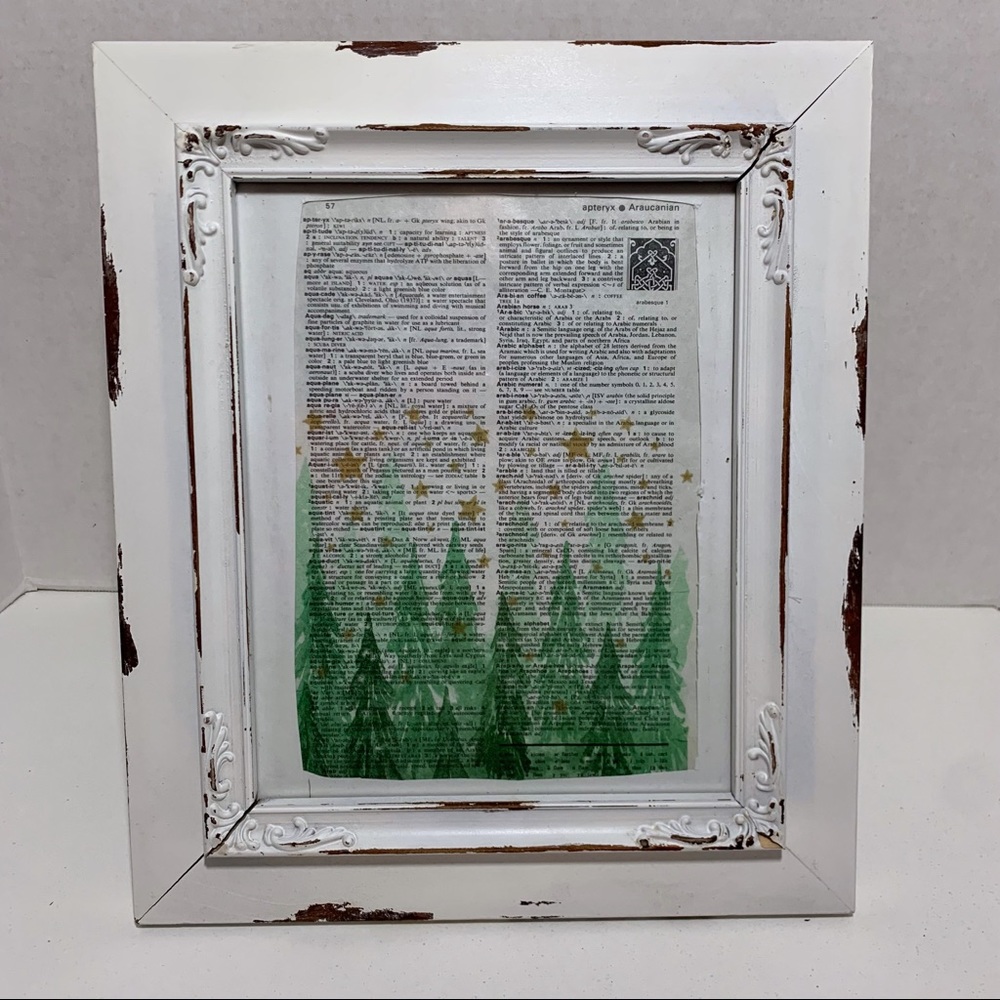 Christmas Trees and Stars Artwork on Vintage Dictionary Page